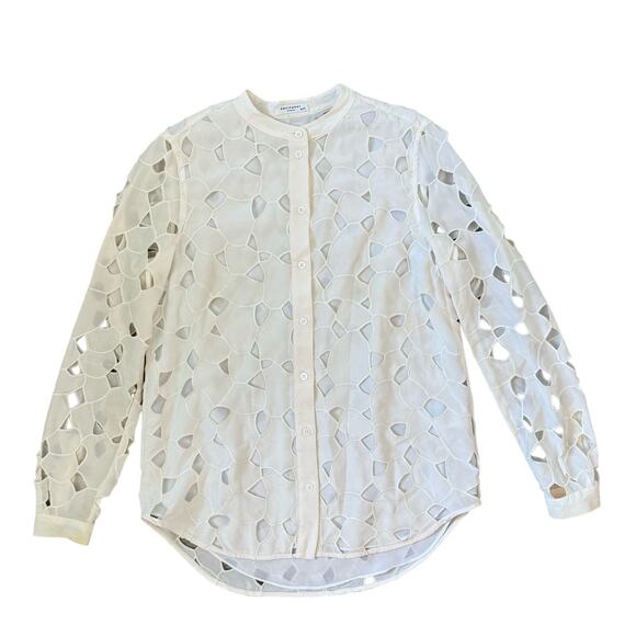 EQUIPMENT GUC Henri Embroidered Cutout Silk Shirt White XS - Picture 3 of 8